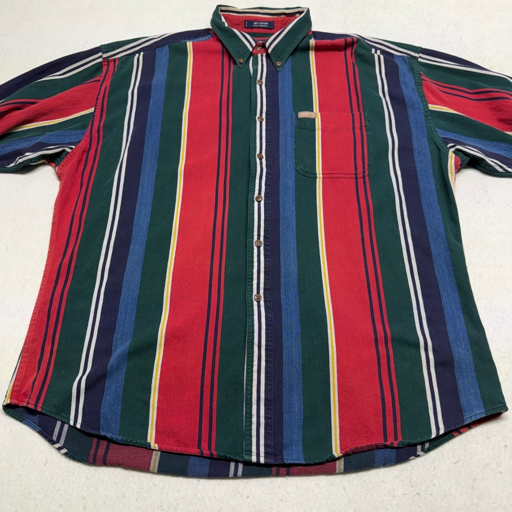 Vintage Chaps Ralph Lauren Multi Color Striped Button Down Shirt XL 90s Preppy - Picture 3 of 10